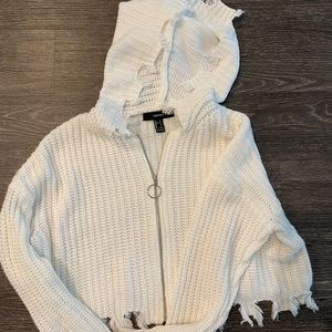 Forever 21 white cropped zip up hoodie
